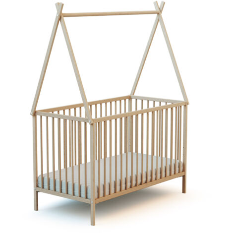 Lit tipi bébé 60x120 cm en bois massif – Sommier réglable 3 hauteurs – Design personnalisable – Conforme norme EN-716-1 – Webaby