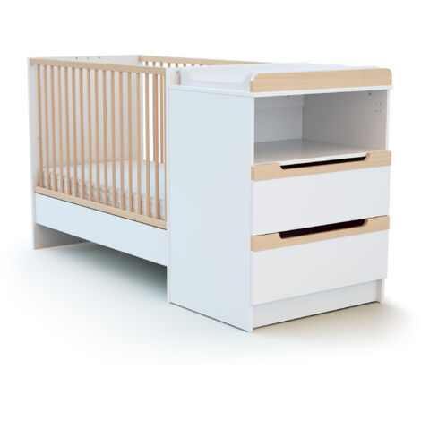 Les Tendances – Lit évolutif bébé 60x120 cm en bois hêtre et blanc – Commode à langer avec plan amovible – Design scandinave – Conforme EN 716-1
