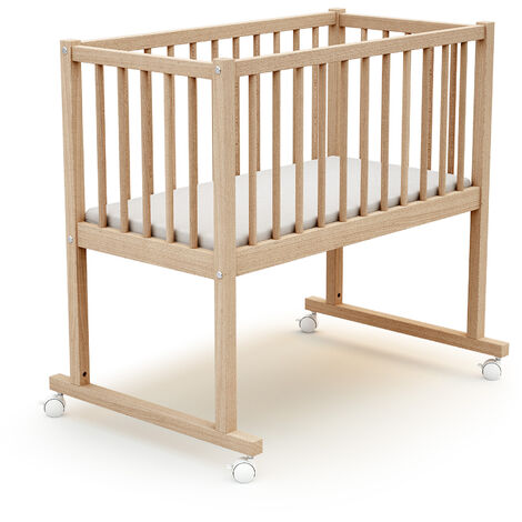 Les Tendances – Berceau en bois massif hêtre 86x58,5x80 cm – Matelas 40x80 cm inclus – 4 roulettes multidirectionnelles avec frein – Conforme norme EN-1130:2019
