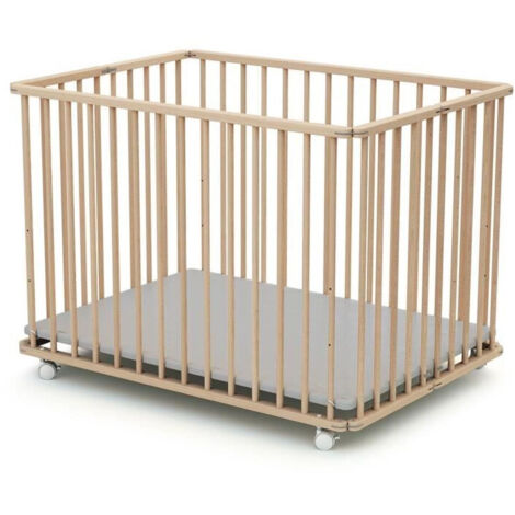 Les Tendances – Parc bébé pliant en bois hêtre massif – Dimensions 102 x 74 x 73 cm – Fond en PVC réglable sur 3 hauteurs – 4 roulettes avec frein