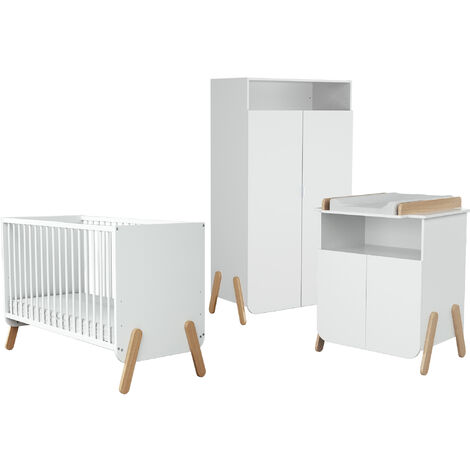 Les Tendances – Chambre bébé complète avec lit, meuble à langer et armoire – Hêtre massif et panneaux agglomérés – Dimensions optimisées pour confort