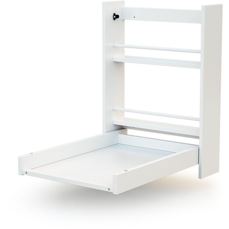 Les Tendances – Table à langer murale rabattable en hêtre massif – Dimensions 56x77,5x78 cm – Panneaux HDF laqués – 2 étagères de rangement