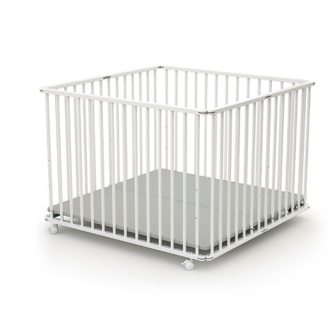 Les Tendances – Parc bébé pliant en bois 100 x 100 cm – 4 roues avec frein – Fond en PVC réglable 3 hauteurs – Pour enfants jusqu'à 15 kg