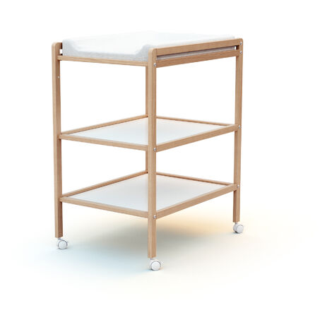 Les Tendances – Table à langer en hêtre massif 75x94cm – 2 étagères – Roulettes directionnelles avec freins – Conforme norme EN 12221