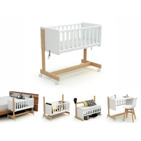 Les Tendances – Berceau cododo évolutif confort en bois massif – Dimensions 88x45,5x79,5cm – 4 roulettes à frein – Matelas inclus 40x80x4cm