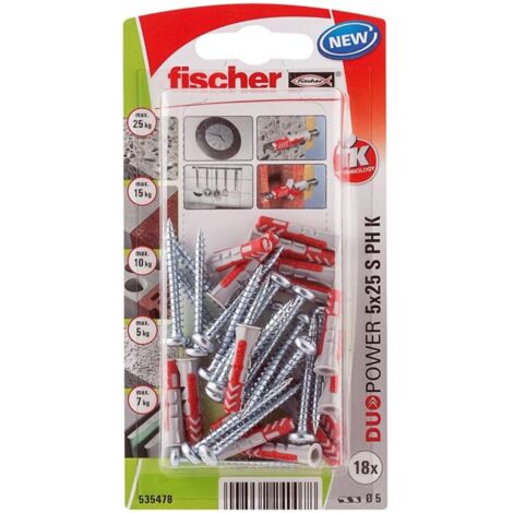 FISCHER 535478 Universaldübel DuoPower 5 x 25 S PH, 18 Stk