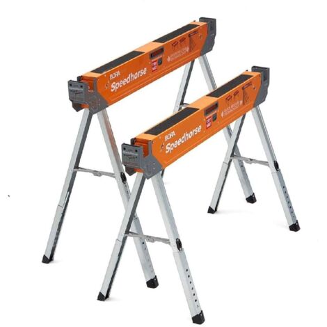 BORA PM-4500 portabler Sägebock Speedhorse, höhenverstellbarer Tischständer mit klappbaren Beinen und Metallplatte, 800 Kg, 2 Stk