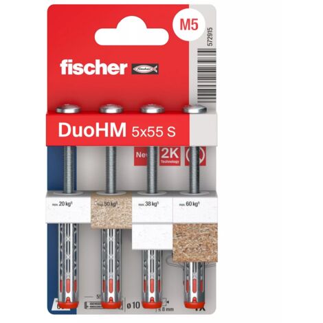 FISCHER 572915 Hohlraumdübel DuoHM 5x55 S PH TX, Panhead-Schraube, TX-Antrieb, 4 Stk