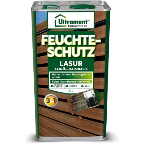 ULTRAMENT Feuchteschutz-Lasur 3-in-1, nussbaum, Holzschutz, Dünnschichtlasur, Leinöl-Harzbasis, 5 Ltr (1/4)