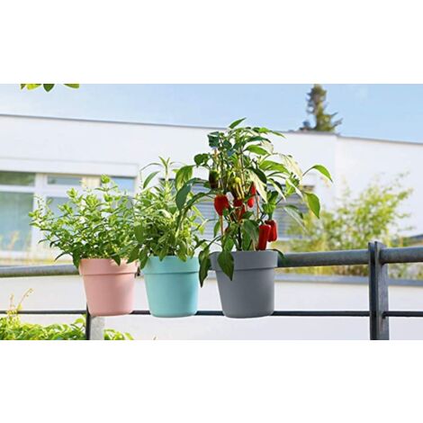Vaso Sospeso CONNY Con Fissaggio Per Ringhiere E Pareti - Grigio Chiaro, Per Piante Da Balcone E Giardino