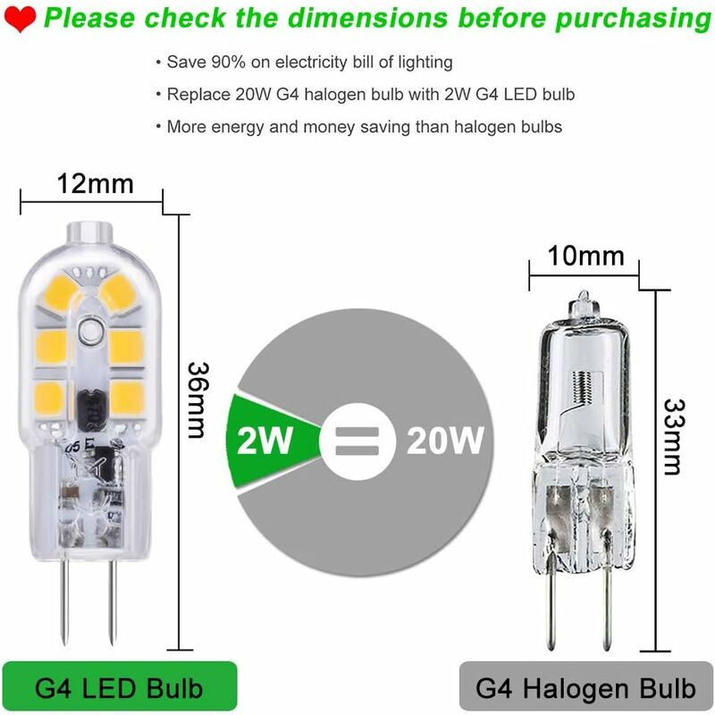 G4 Led 12V 2W Bianco Caldo 3000K, 200Lm, Confezione Da 6 Lampada Alogena  Equivalente G4 10W 20W, Non Dimmerabile, Bi-Pin G4 12V Led Ac Dc