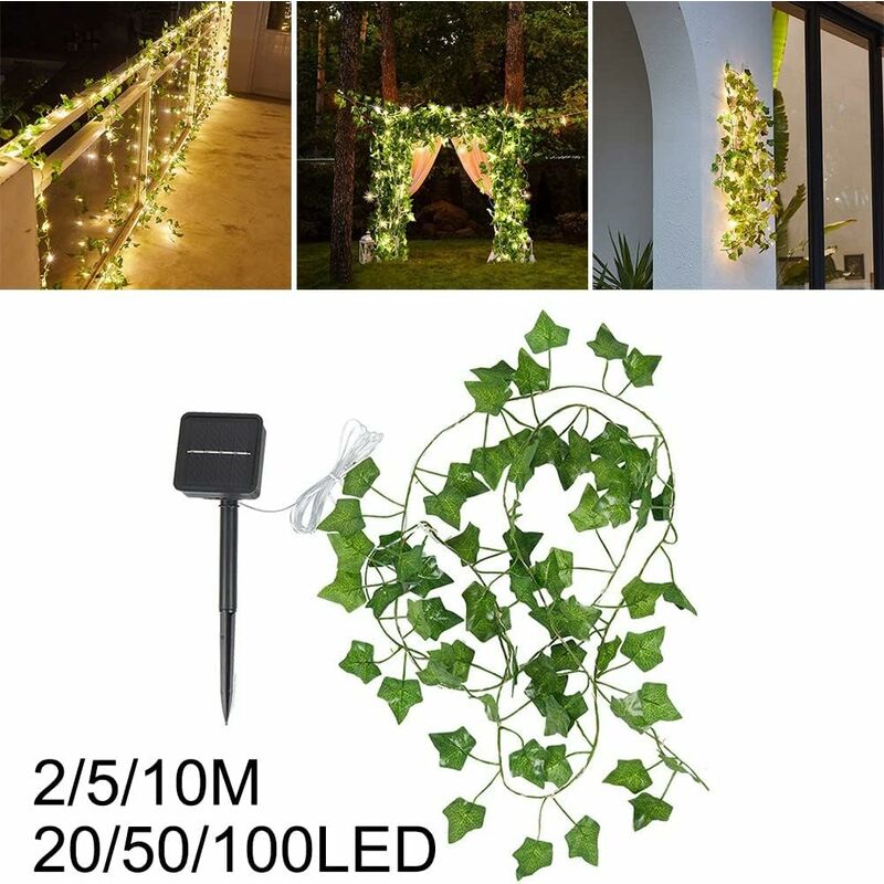 2m 20 LED luci solari piante artificiali foglie di edera finta ghirlanda  verde vite appesa lampada da esterno festa di festa decorazioni di nozze