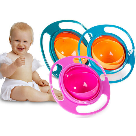 anti versamenti colore: arancione Berry President TM ciotola giroscopica con coperchio verde per bambini blu - Set di 3 ciotole magiche rotanti a 360 gradi 