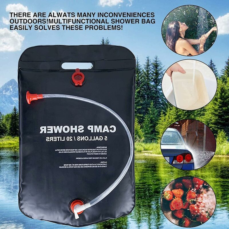 BESPORTBLE 20L Solar Shower Bag Portable Heating Camping Hanging Bathing Bag Water Heater for Outdoor Travel Hiking Climbing 