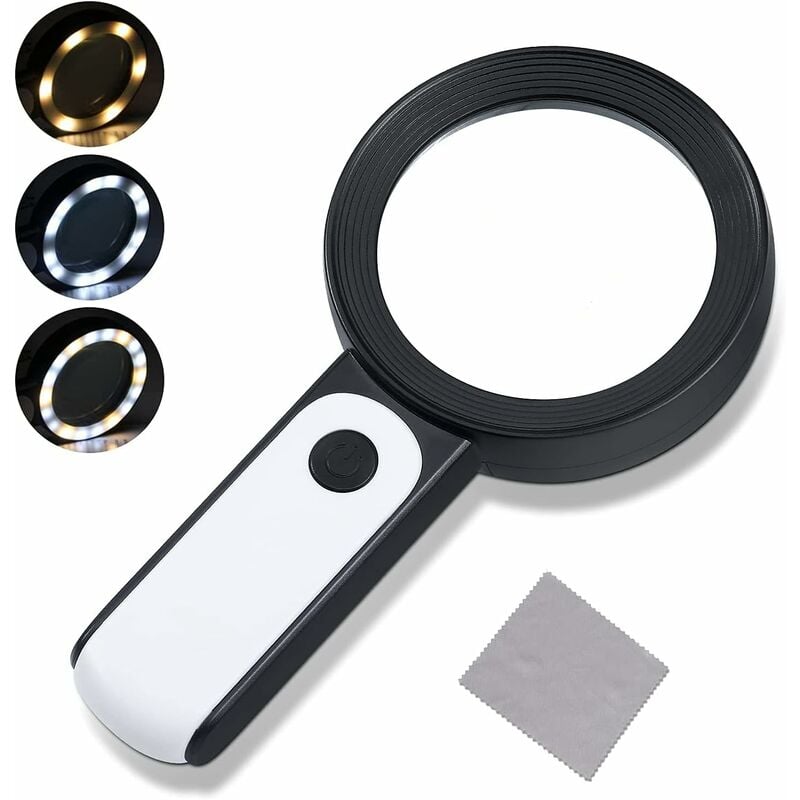 Magnifying Glass with Light, X30 Reading Magnifier with 18 LED Lights with 3  Modes (Black) HIASDFLS