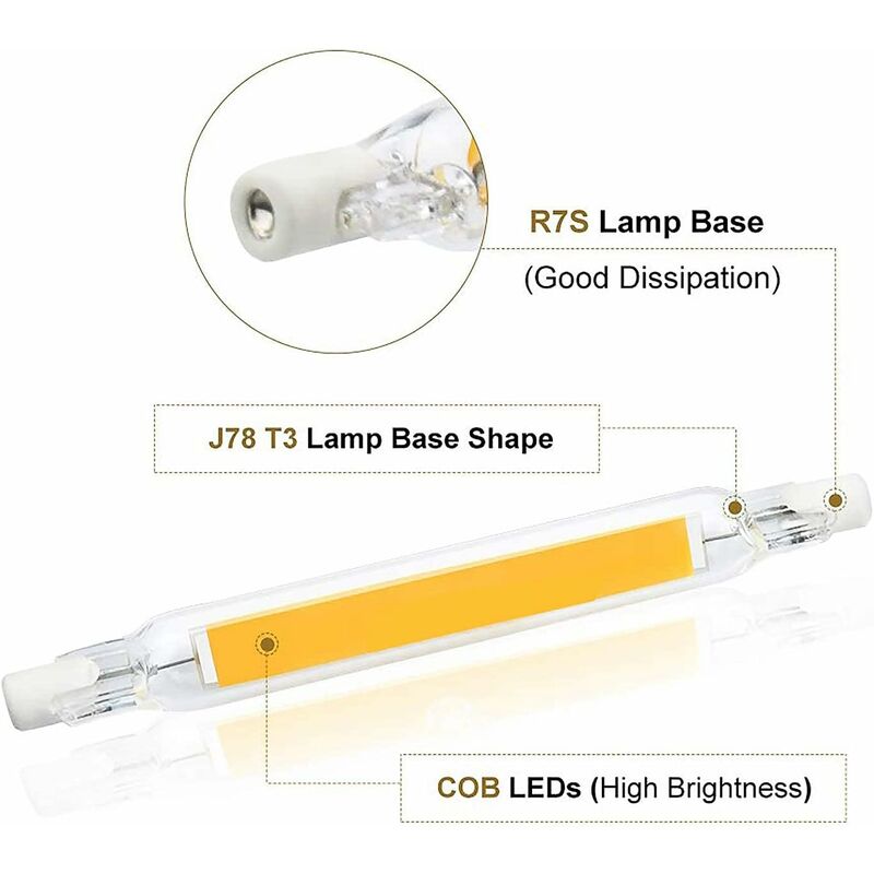  R7S J118 LED Light Bulb 20W 118Mm R7S Double Ended J Type 100W  Halogen Replacement Bulb T3 J118 LED Bulb for Floodlight Security Work  Light (Warm White, 118mm 2pcs) : Tools