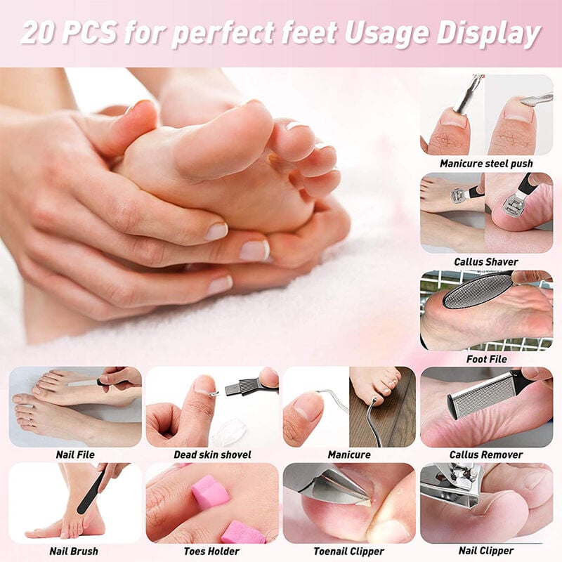 24 Pieces in Total Callus Remover for Feet Set Include 20 Replacement  Blades 2 Callus Shavers Wooden Handle and 2 Foot File Heads Foot Care Tool  Hard Skin Remover for Feet