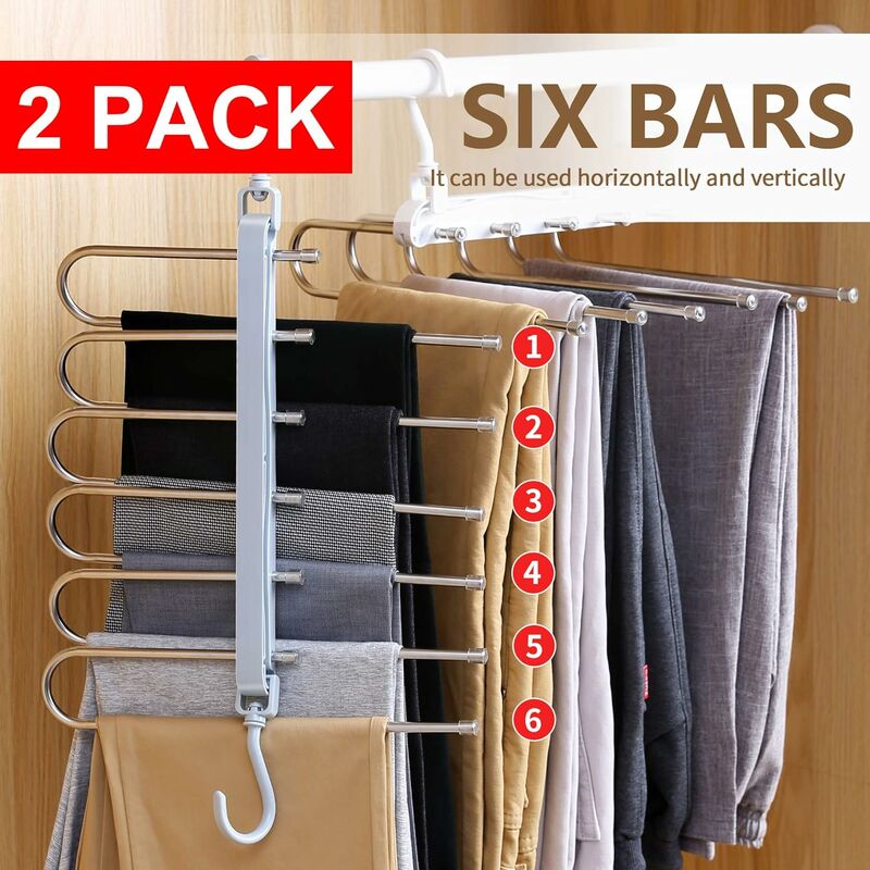 1pc Multi-layer Pants Hanger With Strong Clips For Space-saving,  Adjustable, Up To 6 Pants Or