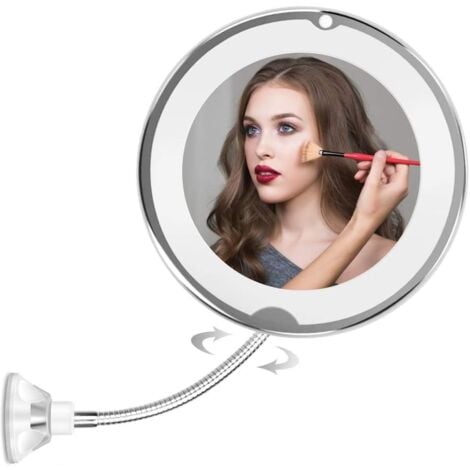 LED illuminated makeup mirror with suction cup and gooseneck flexible 360 degree adjustable illuminated magnifying mirror cosmetic mirror for home