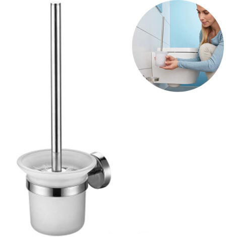 Glass Stainless Steel Wall Mounted Bathroom Toilet Bowl Brush Holder Rust Resistance Cleaning Tools Toilet Brush Holder