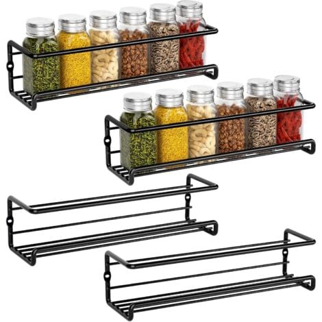 Kitchen Spices Storage Metal Spice Shelf Without Drilling Kitchen Wall Spice Rack Spice Rack for Spices Jars Kitchen Pantry Accessory Cupboard 29x6x6cm Black 2 Pieces 4