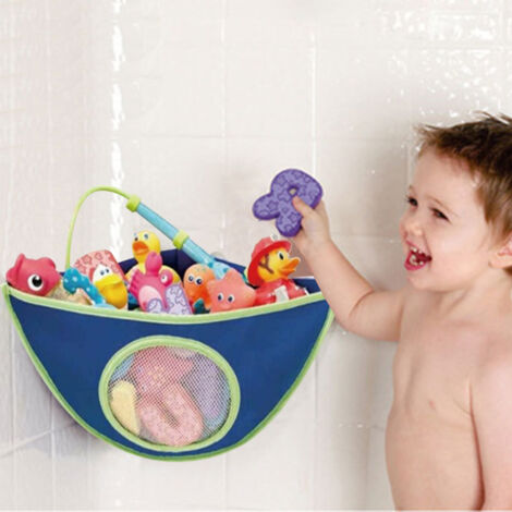 Bath Toy Organizer BOTH Suction Cups and Stickers for Hanging Bathtub Toys Holder Storage Net Corner