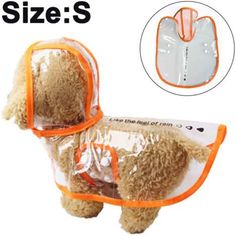 Dog Raincoat with Hood Poncho Transparent Rain Coat for Small Dogs Waterproof Puppy Cats Pets S orange side