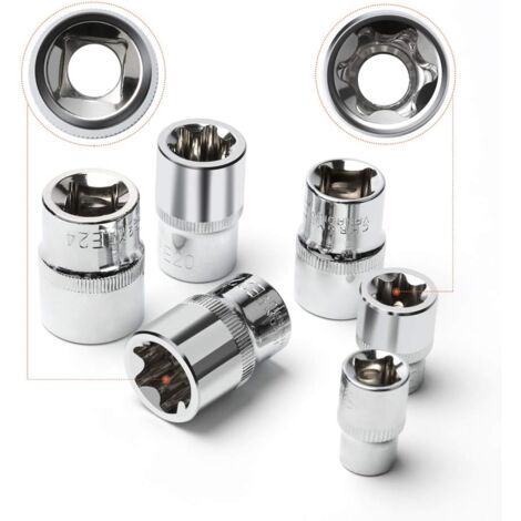 Set of 14 E type star shaped Torx sockets I Ratchet case I Sockets Set of E profiles external Torx E4 E24