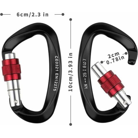 2pcs Snap Hook 25KN Heavy Duty Mini Self-Locking Carabiner with Screw Cap  for Climbing, Rope