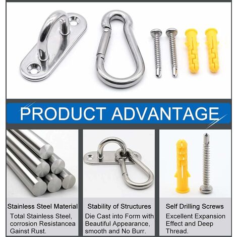 60mm hook, M6 stainless steel eye plate (8pcs) and M6 carabiner (8pcs), 60mm  long hook combination