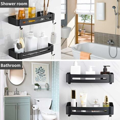 2 Pcs Adhesive Replacement Shower Shelf Powerful Suction Strips Stickers  Wall Mount with Hooks for Hanging Floating Baskets Shelves Rack at Bathroom  Toilet Kitchen 