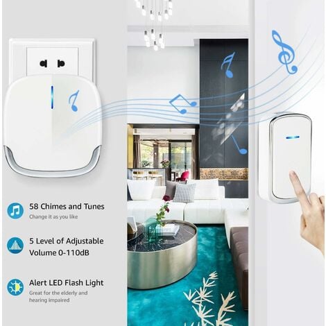 Wireless Doorbell, Waterproof Doorbell 300 Meters From Reach, Wireless  Carillon With 1 Transmitter And 1 Plug-in Receiver And 36 Ringtones 4 Level  Vol