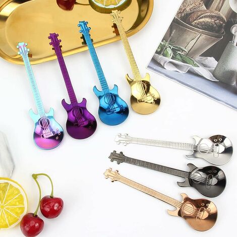 Guitar Coffee Spoon Stainless Steel Spoons, 7 Pieces Multicolor Teaspoon  Mini