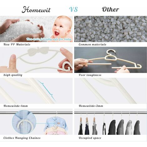 Homewit 30-piece plastic children's hangers with bows, L29.5 x H17 x D0.4  cm Baby hangers set, non-slip hangers with dividers Ideal for baby and child