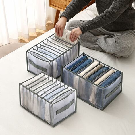 3 Pieces Jeans Storage Box Foldable Washable Garment Drawer Dividers Jeans  Drawer Organizer Drawer Storage Box with Compartments for T-Shirts, Jeans  HIASDFLS