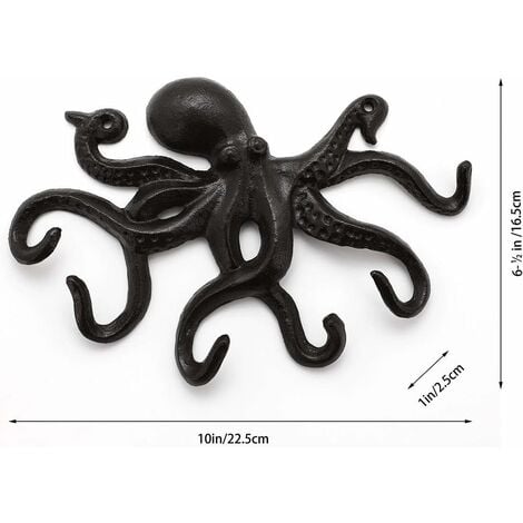 Octopus wall hook, designer wall hook, antique designer wall coat rack,  sturdy 6 arm hook - black