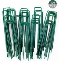 Garden Stakes,Steel Securing Stakes for Garden Tarps and Gardening Wire Mesh,Hot Dip Galvanized Rustproof U-Shape Staples(150mm Length,Ø 3mm)- 100 Pcs