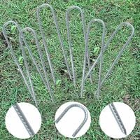 12 Inch Galvanized Steel Trampoline Stakes, Ground Stakes with U Hook, Garden Staples Rebar Stakes, Heavy Duty Ground Anchor for Camping Trampoline Fence