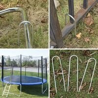 12 Inch Galvanized Steel Trampoline Stakes, Ground Stakes with U Hook, Garden Staples Rebar Stakes, Heavy Duty Ground Anchor for Camping Trampoline Fence