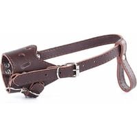 Dog Muzzle Anti Bark Muzzle for Small Large Dogs Adjustable Leather Dog Muzzle - Size S-Brown