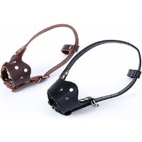 Dog Muzzle Anti Bark Muzzle for Small Large Dogs Adjustable Leather Dog Muzzle - Size S-Brown