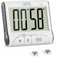 Kitchen Timer, 24H Digital Magnetic Electronic Kitchen Timer Digital Timer with Sound Alarm LCD Display Countdown Timer Magnetic Holder - White