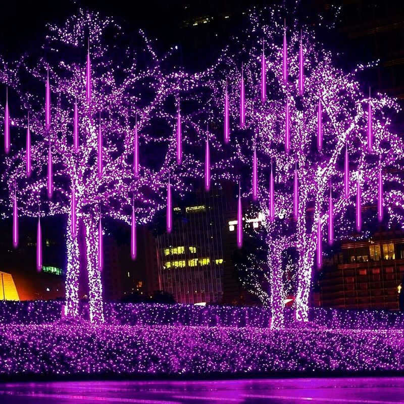 LED-Meteorschauerlicht, 80 8 Röhren 576 LEDs Hohe Helligkeit Wasserdichtes  Stalaktiten-Wasserfalllicht für Weihnachten, Garten, Hochzeit,  Partydekoration Lila