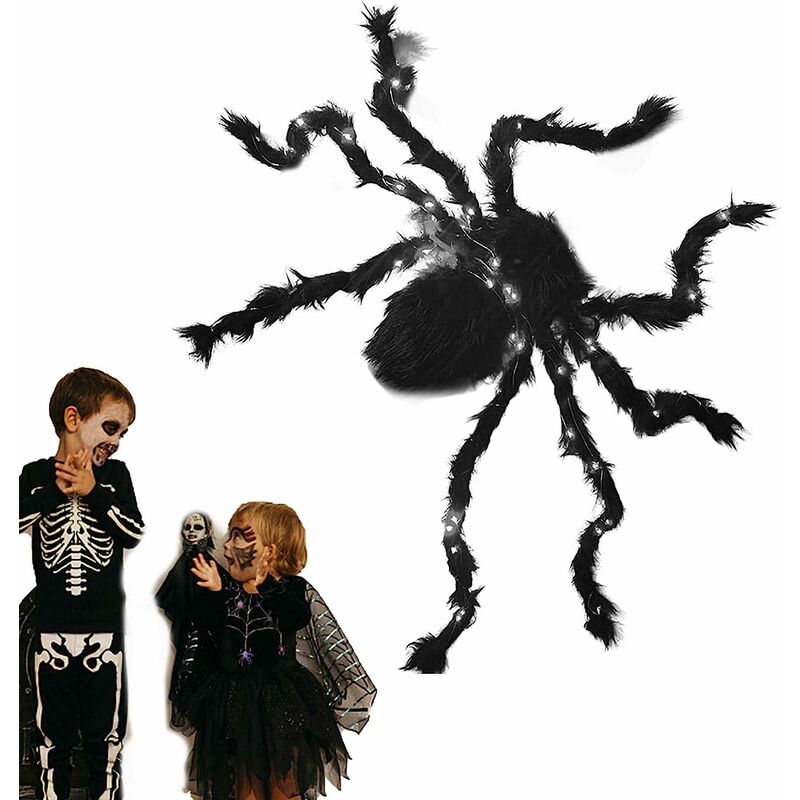 Spinnen-Halloween-Dekorationen Schwarze haarige Spinnen mit violettem LED-Licht,  Halloween-Außendekorationen, Spinnenrequisiten für Hof, Garten, Rasen  HIASDFLS