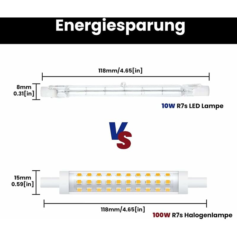 2 Stück 10 W R7s 118 mm LED-Glühbirne, dimmbar, warmweiß, 3000 K, 100 W,  Halogenäquivalent, linearer Doppelendreflektor, Flutlicht für Garten,  Öffentlichkeit, Korridor, Straßenlaternen, Strahler HIASD