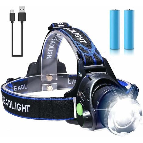 Stirnlampe, wiederaufladbare USB-LED-Taschenlampe, zoombare und  wasserdichte Stirnlampe für Camping, Angeln, Laufen, Wandern,  Fahrradbeleuchtung, mit