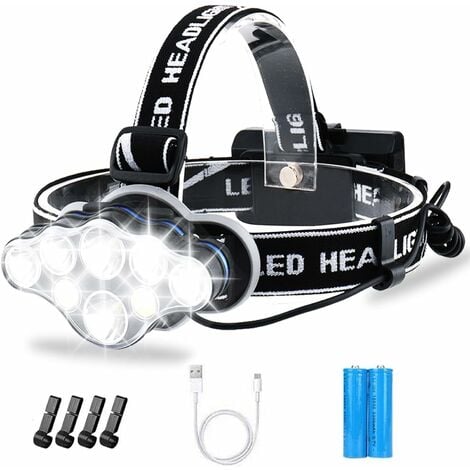 Wiederaufladbare LED-Stirnlampe Ultrastarke LED-Stirnlampe mit Akku 1400  Lumen 8 Modi 6 weiße LEDs + 2 COB-Rotlicht Perfekt für Erwachsene Kinder  Joggen Angeln Helm Radfahren HIASDFLS
