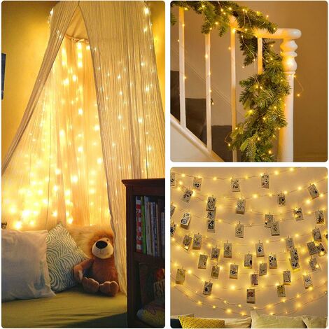 10 m lange LED-Lichterkette, 2 Lichtmodi, batteriebetrieben, 100 LEDs,  Silberdraht, für Schlafzimmer, Wand, Weihnachtsfeier, Hochzeit
