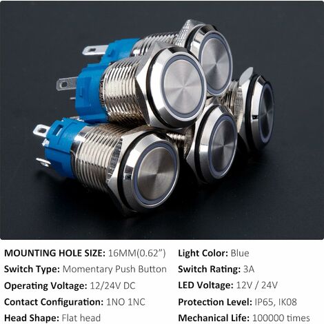 Guuzi 20A Drucktastenschalter 12-24V - Wasserdichter Momentantaster Mit Blauer LED