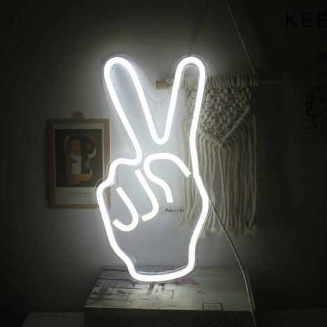 Yeah Gesture Neonlichtschild, weiße LED-Neonschilder mit USB-Schalter, Neon- Fingerlicht, Lampenschild für Schlafzimmer, Bar, Pub, Büro, Party, 35,6 x  20,3 cm HIASDFLS